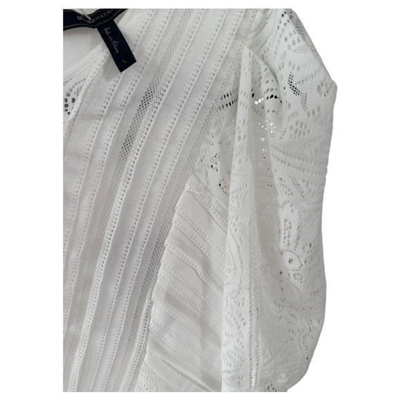 BCBGMAXAZRIA NWT White Lace Tiered Ruffle Midi Dress – Flare Hem, Size L - Picture 8 of 12